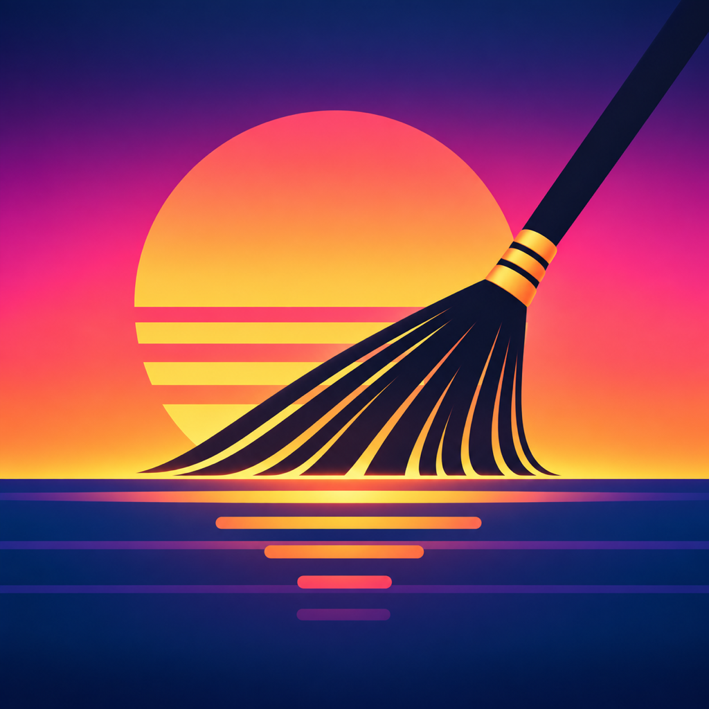 Ayos app icon: a walis tambo broom against a sunset horizon